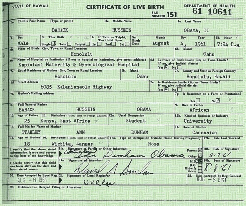 President Obama Long Form Birth Certificate